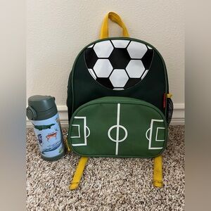 Skip hop mini soccer backpack & pottery barn kids safari water bottle